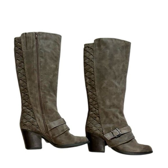 Fergalicious Boots by Fergie Larissa 8.5 M brown chunk heel braided back knee hi - Picture 7 of 16